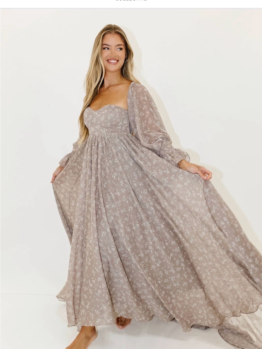 Off-Shoulder Maxi Maternity Dress in Dusty Taupe Floral